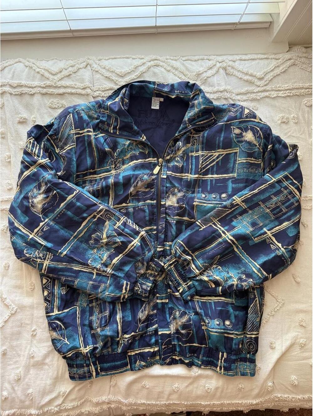 Vintage 90s FU DA International 100% Silk Abstract Bomber Jacket